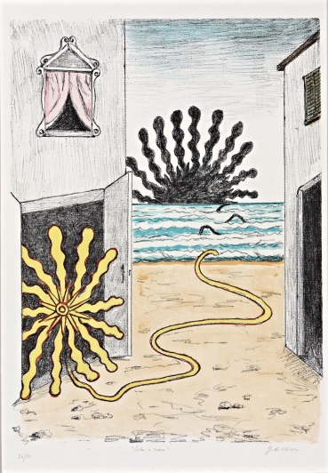 Un Sole nero tramonta sul mare: di che colore è, realmente, il Sole? ("Sole e Mare", Giorgio De Chirico, 1969)